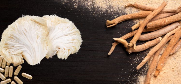 Lion's Mane Mushroom and Ashwagandha on a table